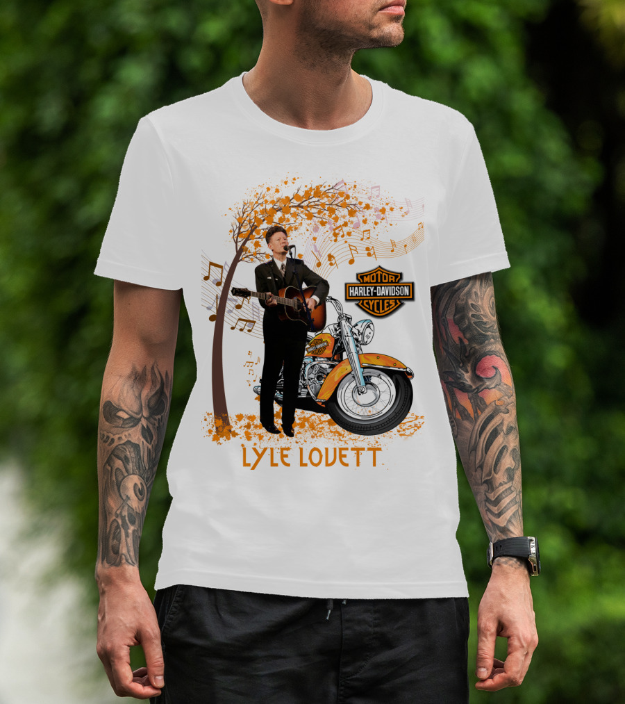 Lyle Lovett Harley Davidson Guitar Music Theme With Motorcycle And Notes T-Shirt