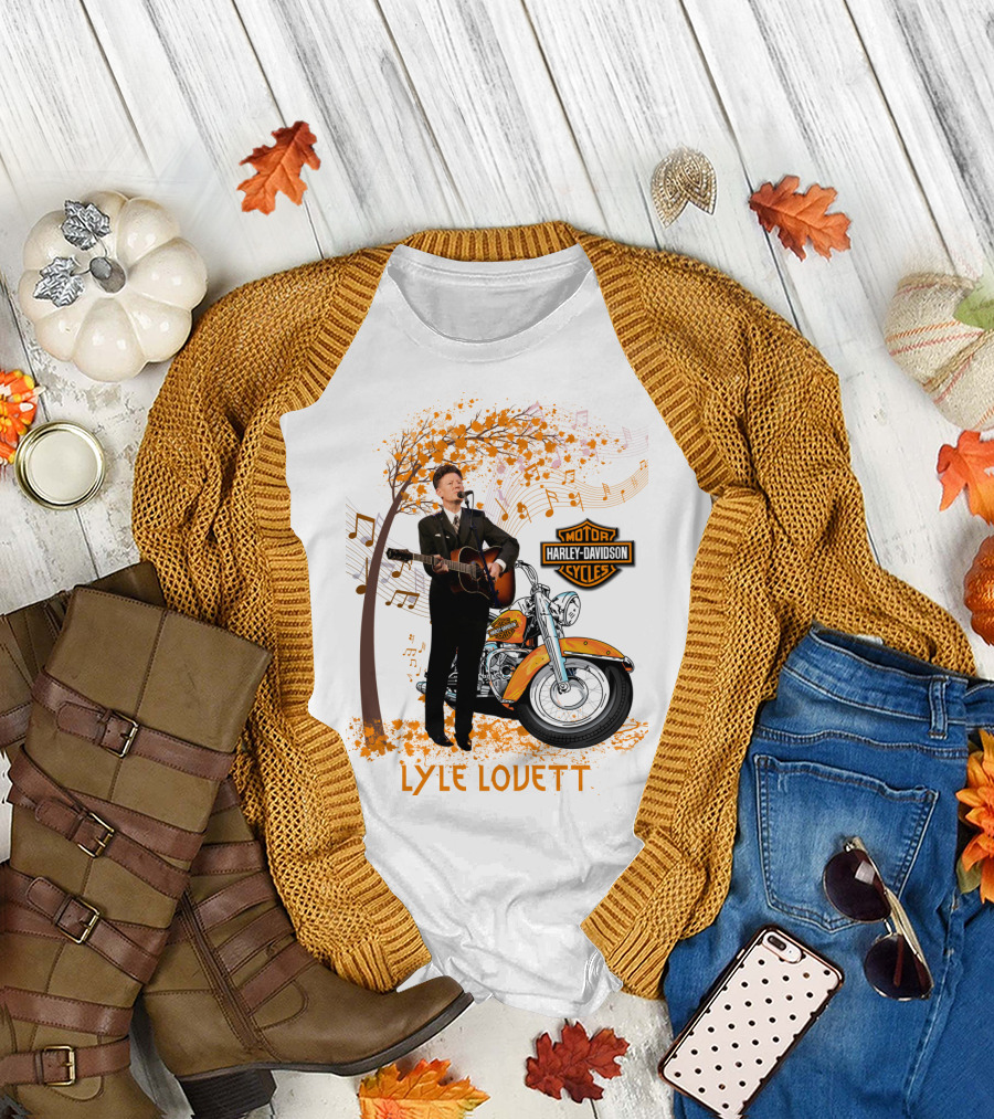 Lyle Lovett Harley Davidson Guitar Music Theme With Motorcycle And Notes T-Shirt