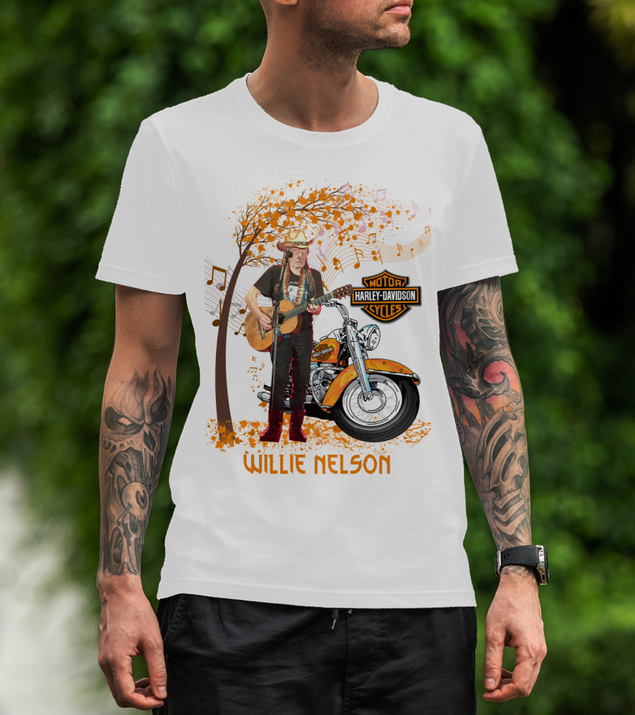 Willie Nelson Harley Davidson Motorcycle Music Tree T-Shirt