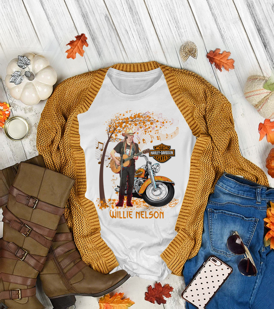 Willie Nelson Harley Davidson Motorcycle Music Tree T-Shirt
