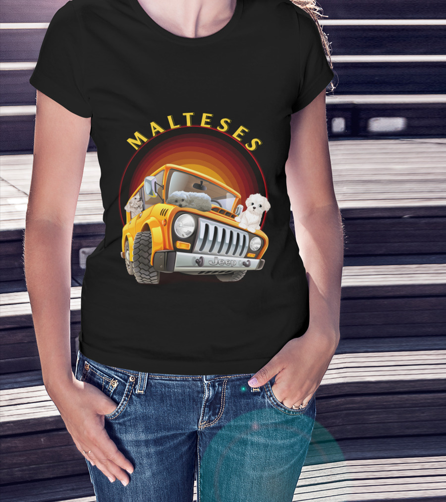 Malteses Jeep With Maltese Dogs T-Shirt