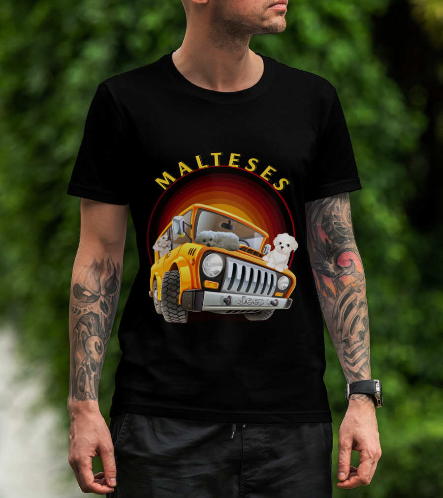 Malteses Jeep With Maltese Dogs T-Shirt