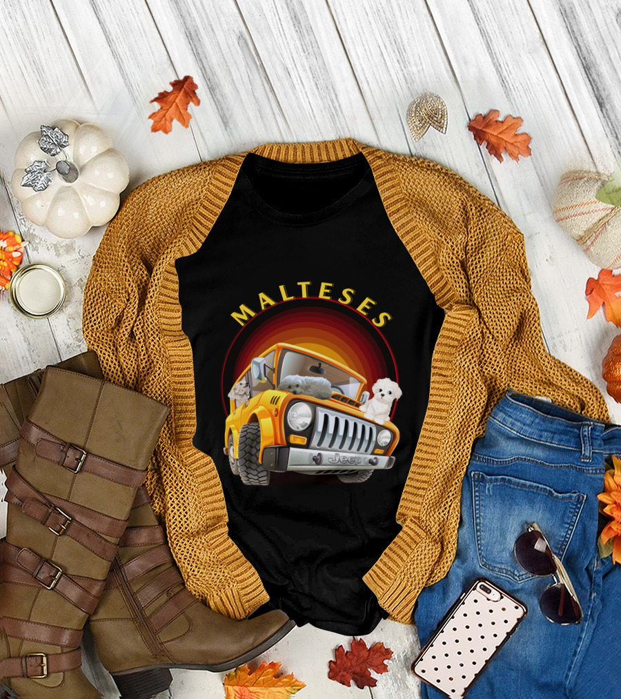 Malteses Jeep With Maltese Dogs T-Shirt