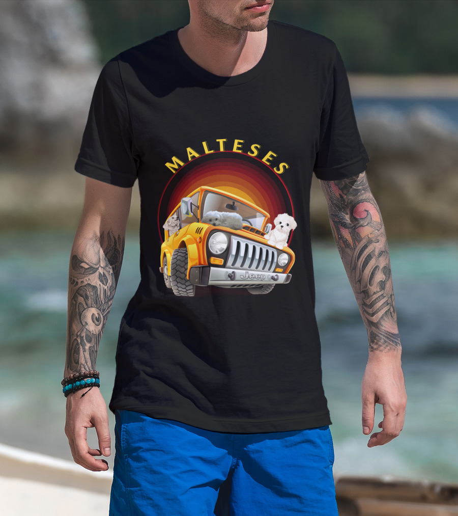Malteses Jeep With Maltese Dogs T-Shirt