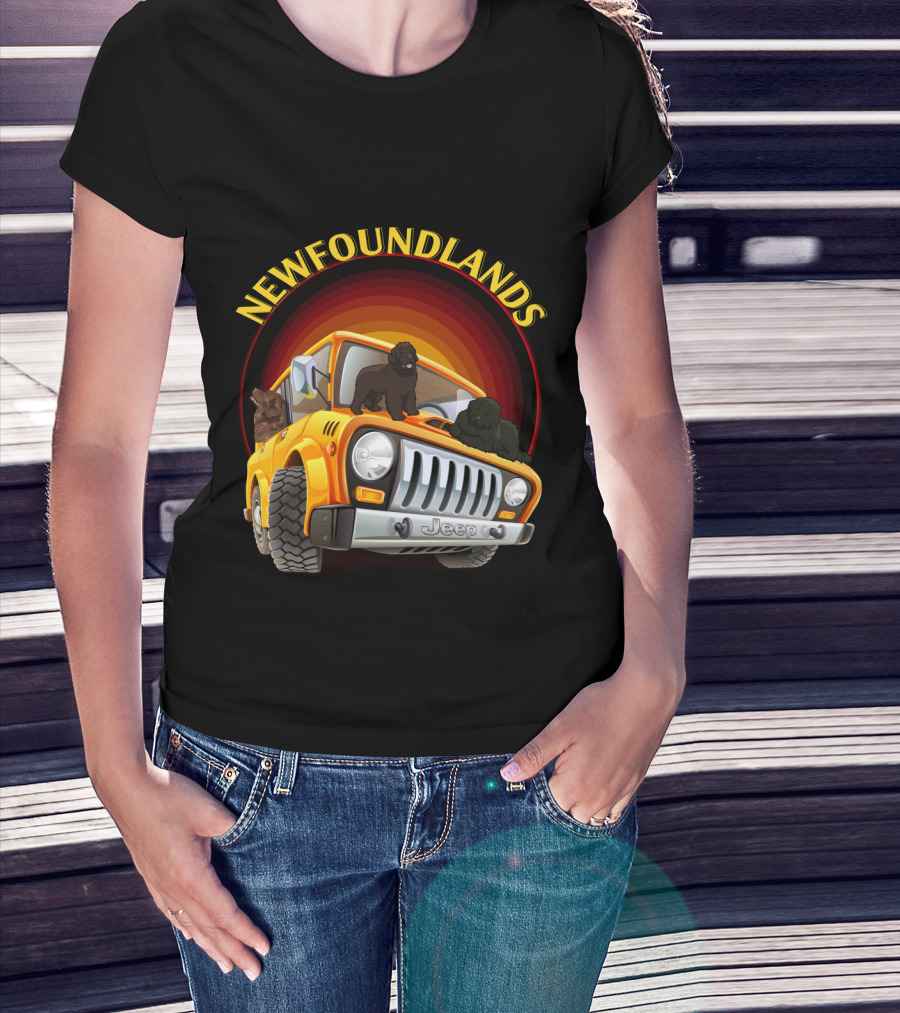 Newfoundlands Jeep Adventure With Dogs In Sunset Circle T-Shirt