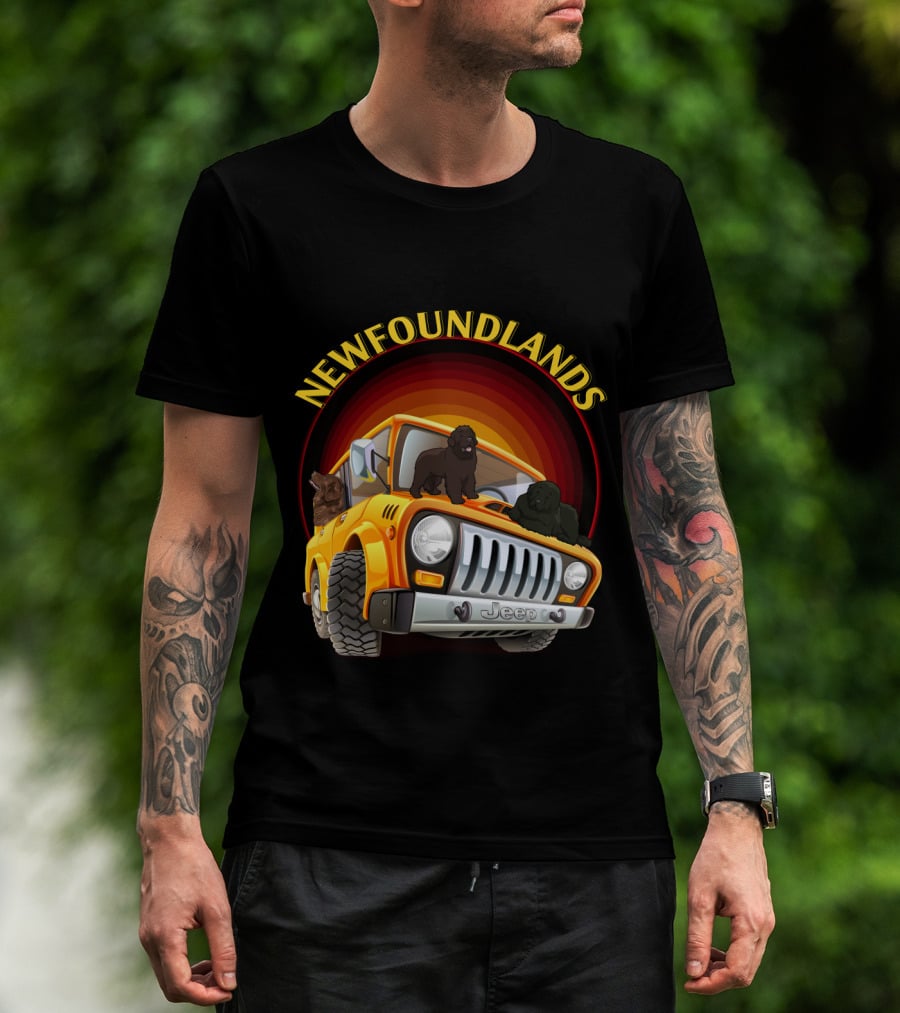Newfoundlands Jeep Adventure With Dogs In Sunset Circle T-Shirt