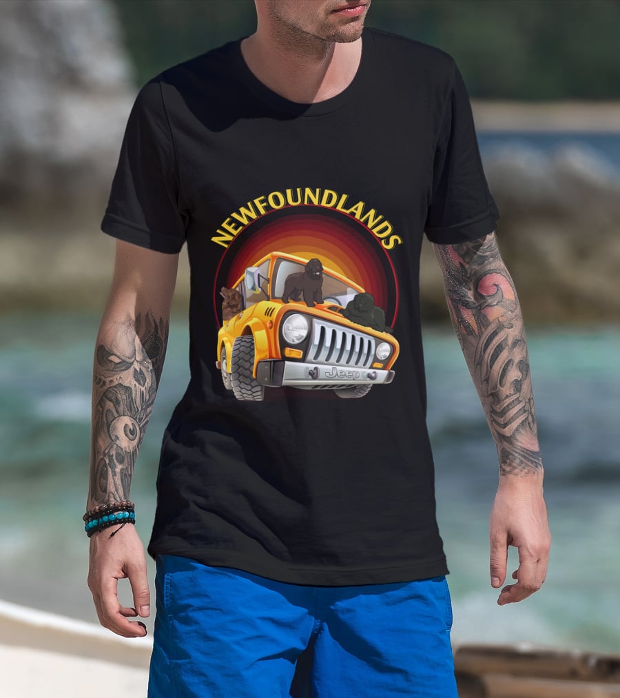 Newfoundlands Jeep Adventure With Dogs In Sunset Circle T-Shirt