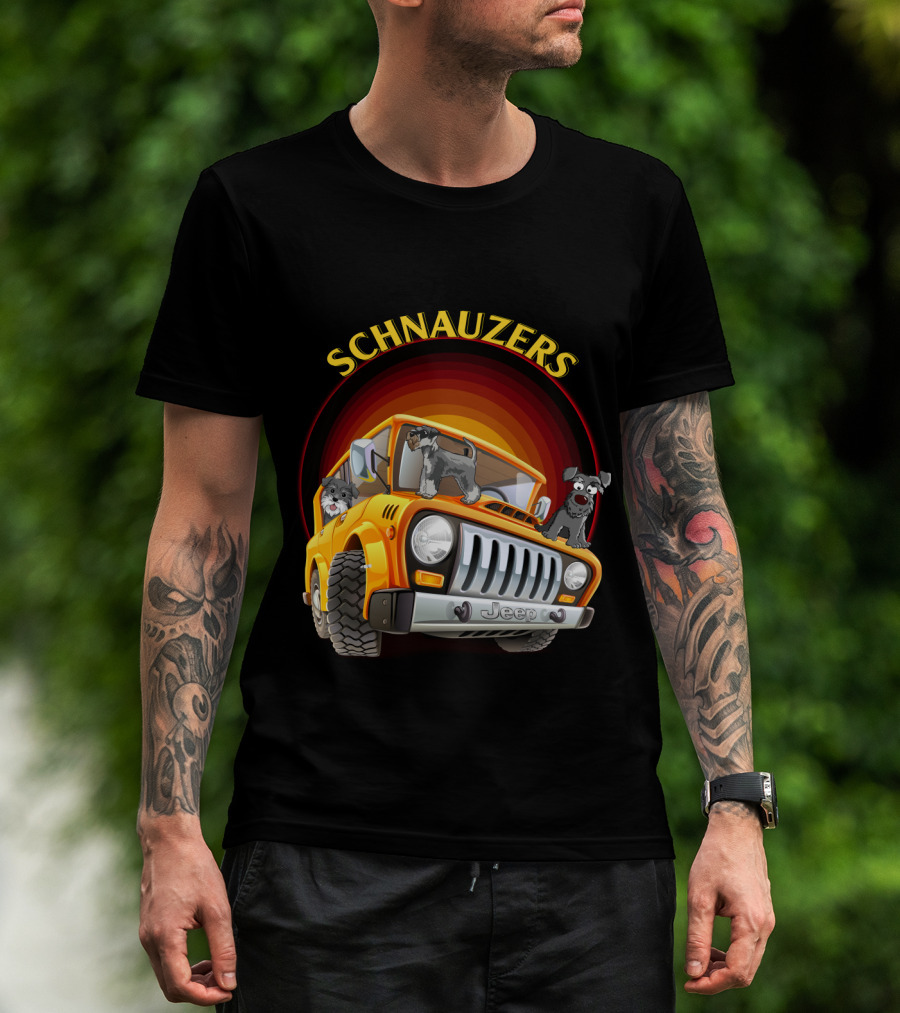 Schnauzers Jeep Adventure In Orange Cruiser T-Shirt