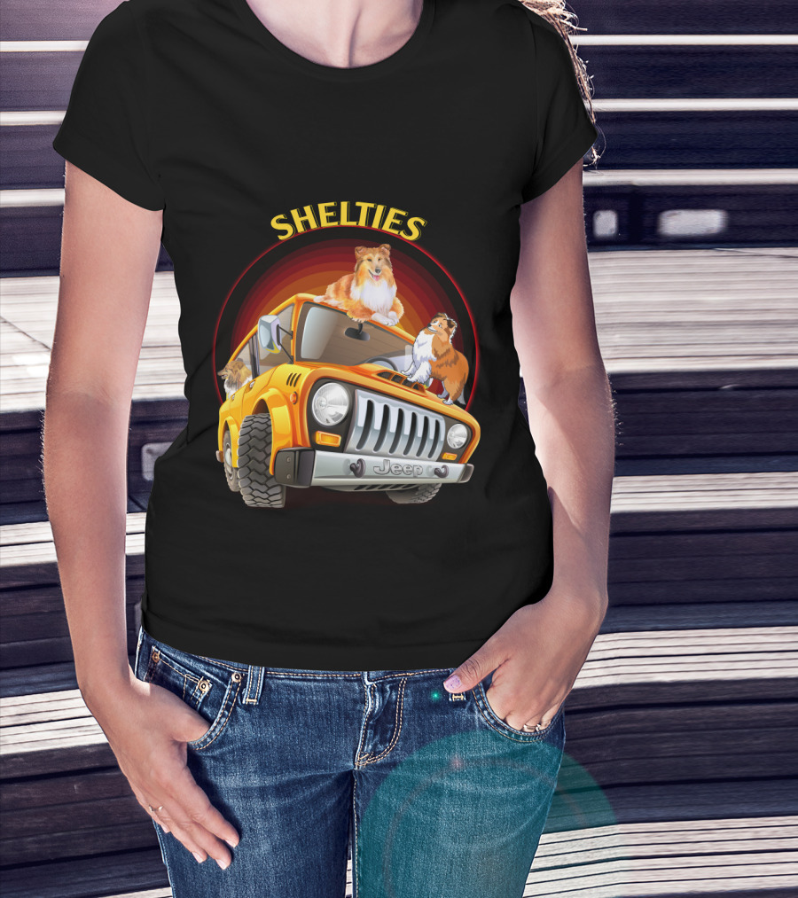 Shelties On Jeep Adventure Dh T-Shirt