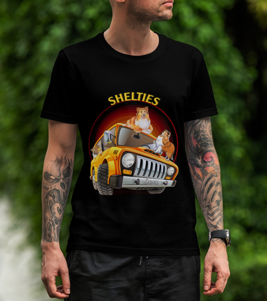 Shelties On Jeep Adventure Dh T-Shirt