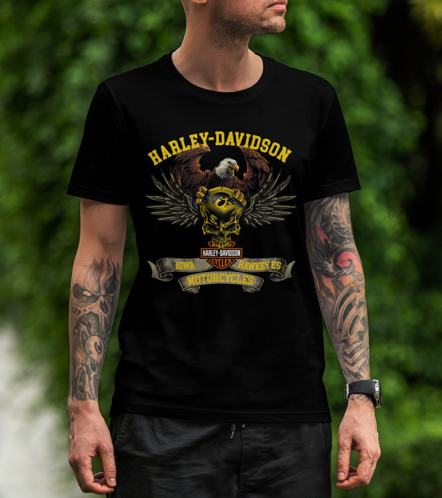 Harley Davidson Iowa Hawkeyes Motorcycles Eagle Skull T-Shirt