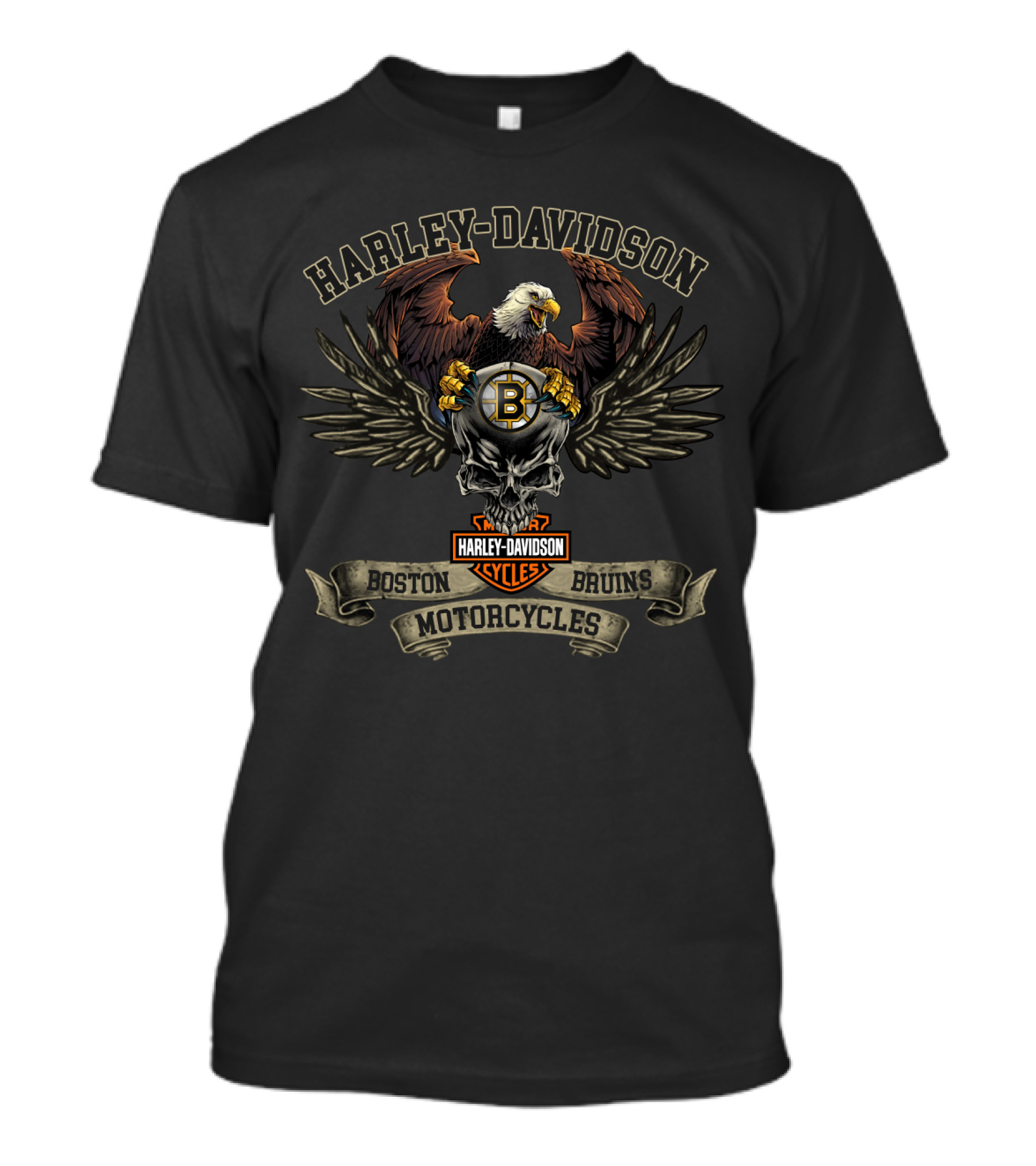 Harley Davidson Boston Bruins Motorcycles Dh 53 Eagle Skull T-Shirt