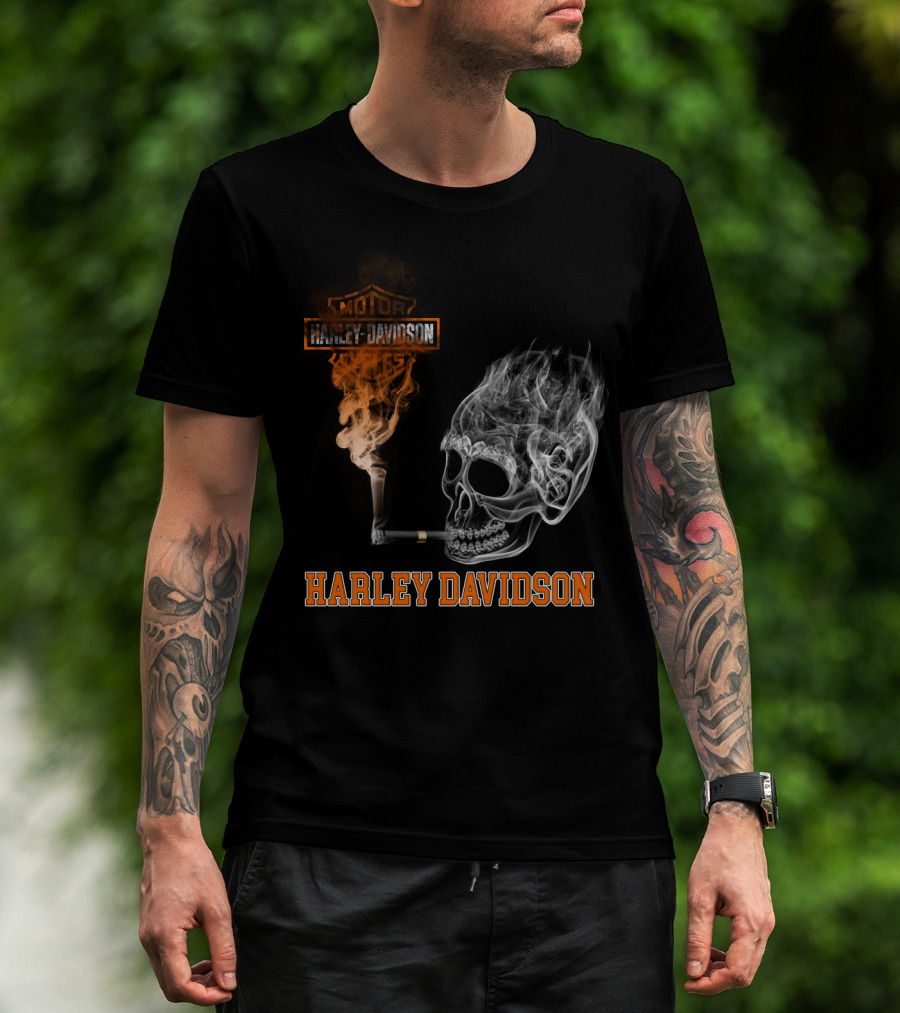 Harley Davidson Smoking Skull Motor Cycles T-Shirt