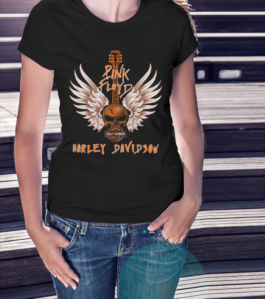 Pink Floyd Harley Davidson Motorcycles Skull Wings Guitar T-Shirt