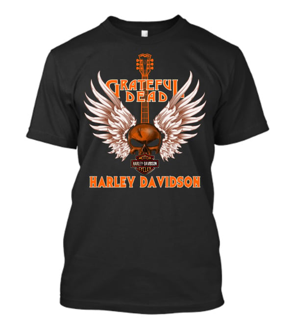 Grateful Dead Harley Davidson Skull Wings Guitar T-Shirt