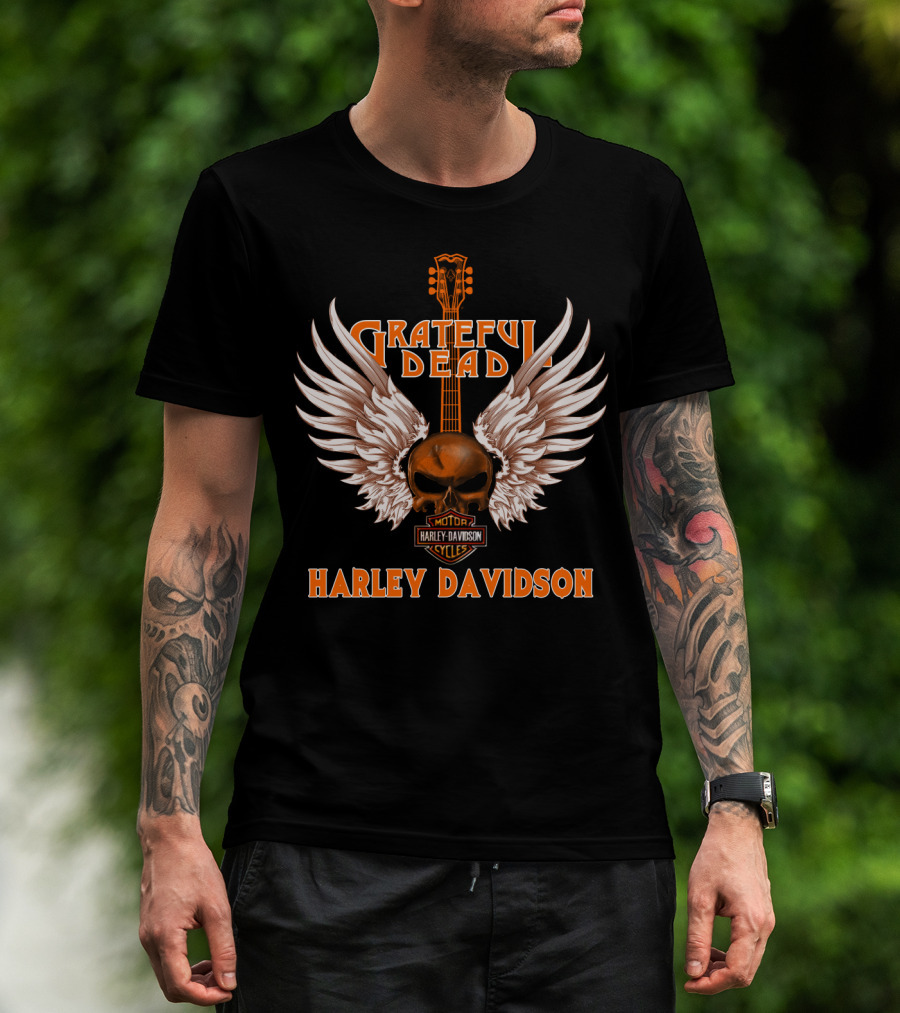 Grateful Dead Harley Davidson Skull Wings Guitar T-Shirt