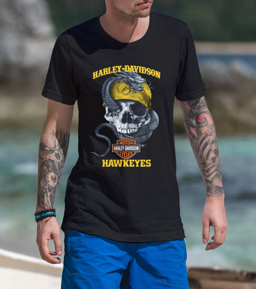 Harley Davidson Motor Cycles Hawkeyes Skull Snake T-Shirt