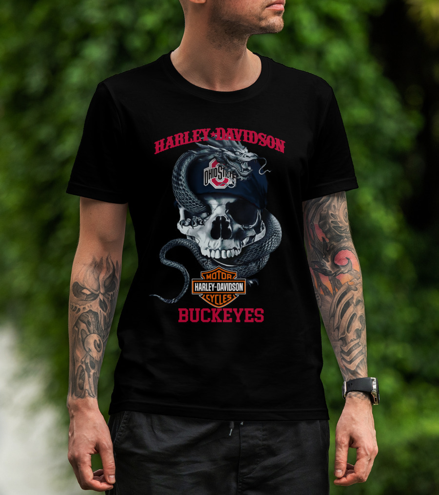 Harley Davidson Ohio State Buckeyes Skull Snake T-Shirt
