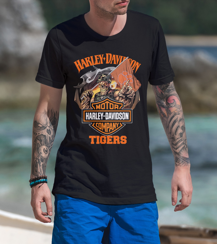 Harley Davidson Motor Company Clemson Tigers Skeleton T-Shirt