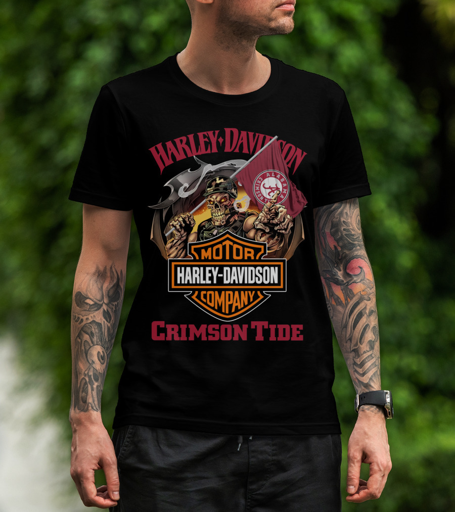 Harley Davidson Alabama Crimson Tide Skeleton Motif T-Shirt