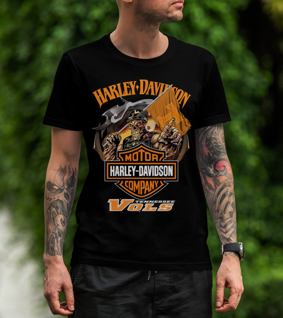 Harley Davidson Tennessee Volunteers Vols Skeleton T-Shirt
