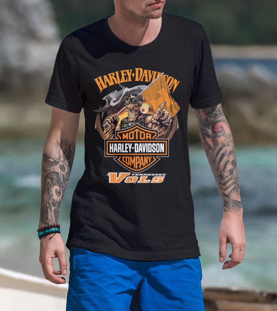 Harley Davidson Tennessee Volunteers Vols Skeleton T-Shirt
