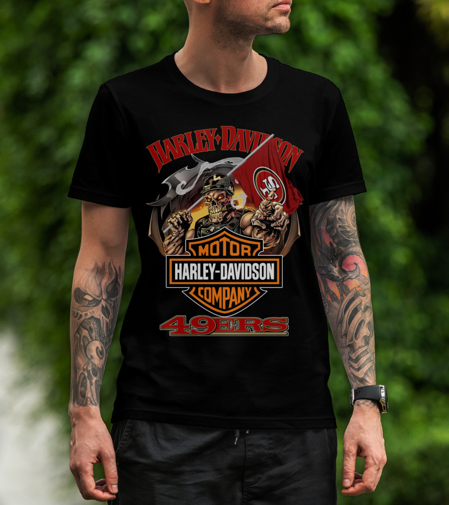 Harley Davidson Motor Company 49ers San Francisco Skeleton Flag T-Shirt