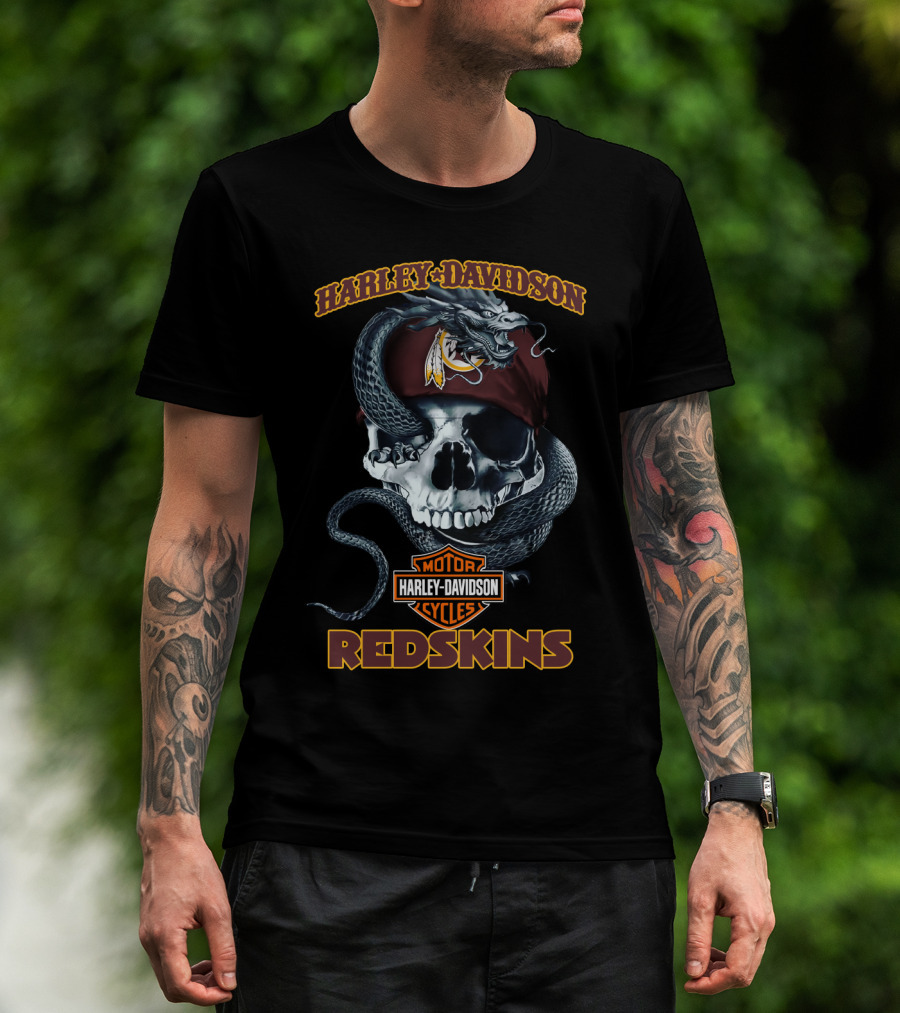 Harley Davidson Redskins Skull And Snake T-Shirt