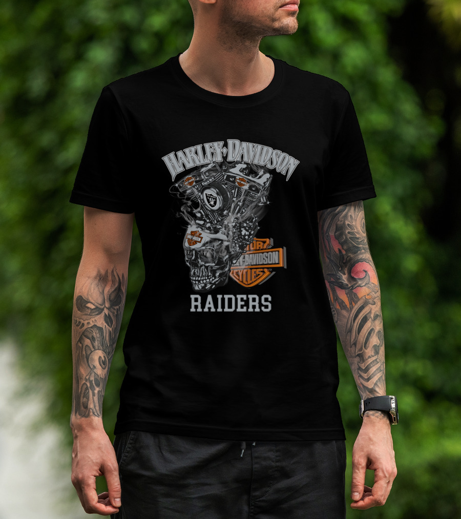 Harley Davidson Raiders Skull Engine Art With Oakland Theme T-Shirt