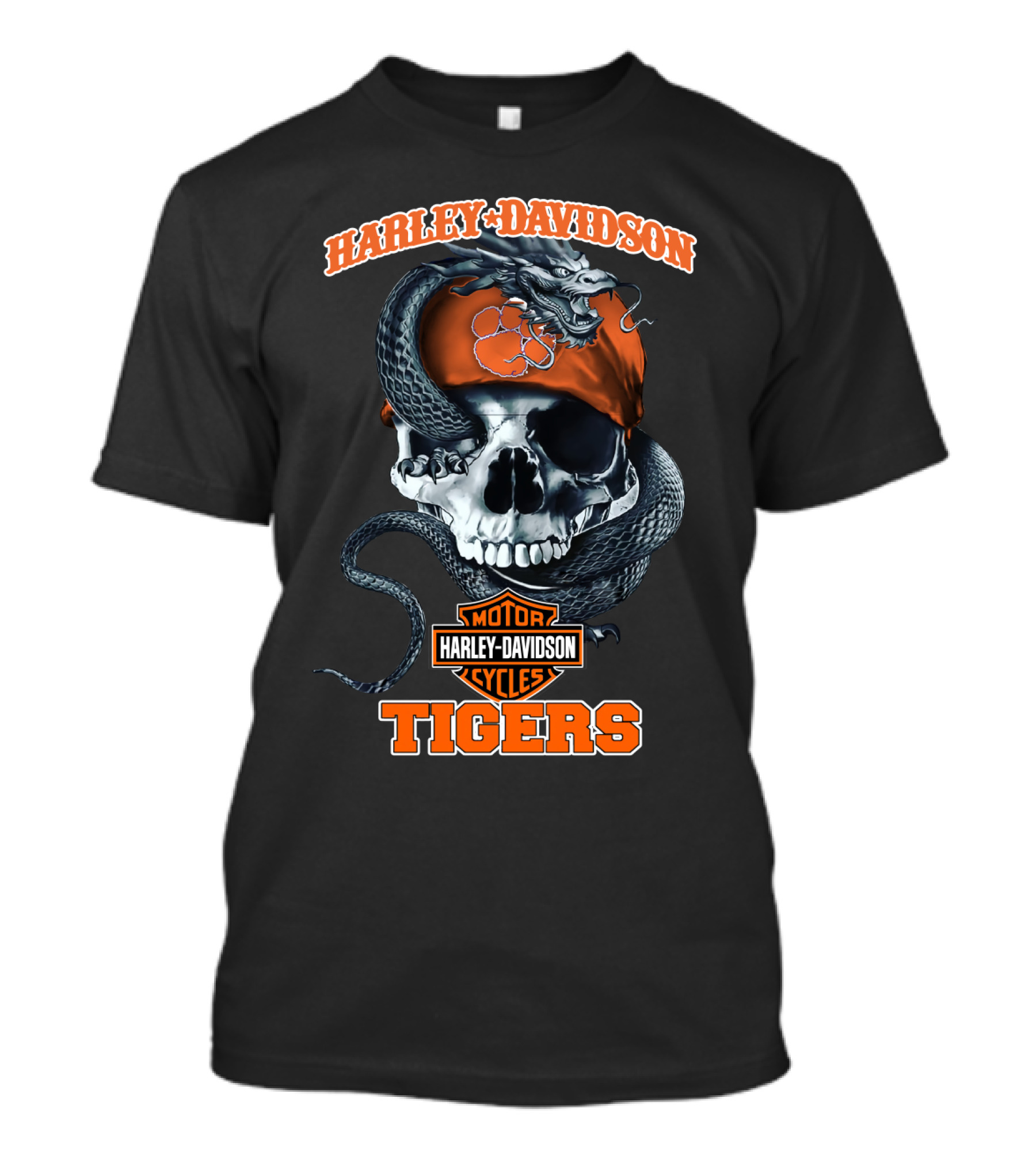 Harley Davidson Motor Cycles Tigers Snake Skull T-Shirt