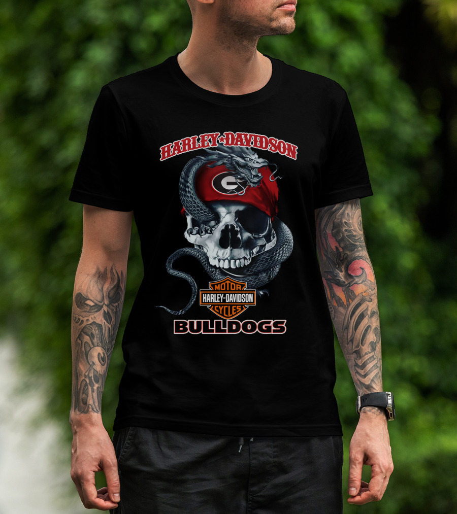 Harley Davidson Motor Cycles Bulldogs Skull Snake G T-Shirt