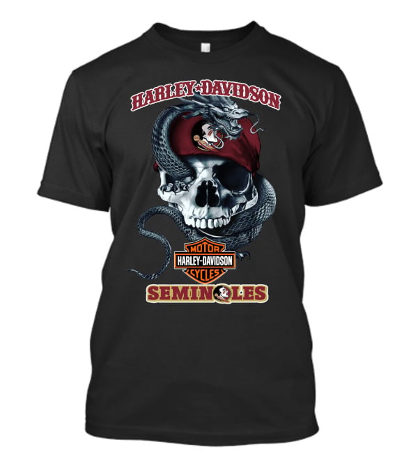 Harley Davidson Motor Cycles Florida State Seminoles Skulls And Snakes T-Shirt