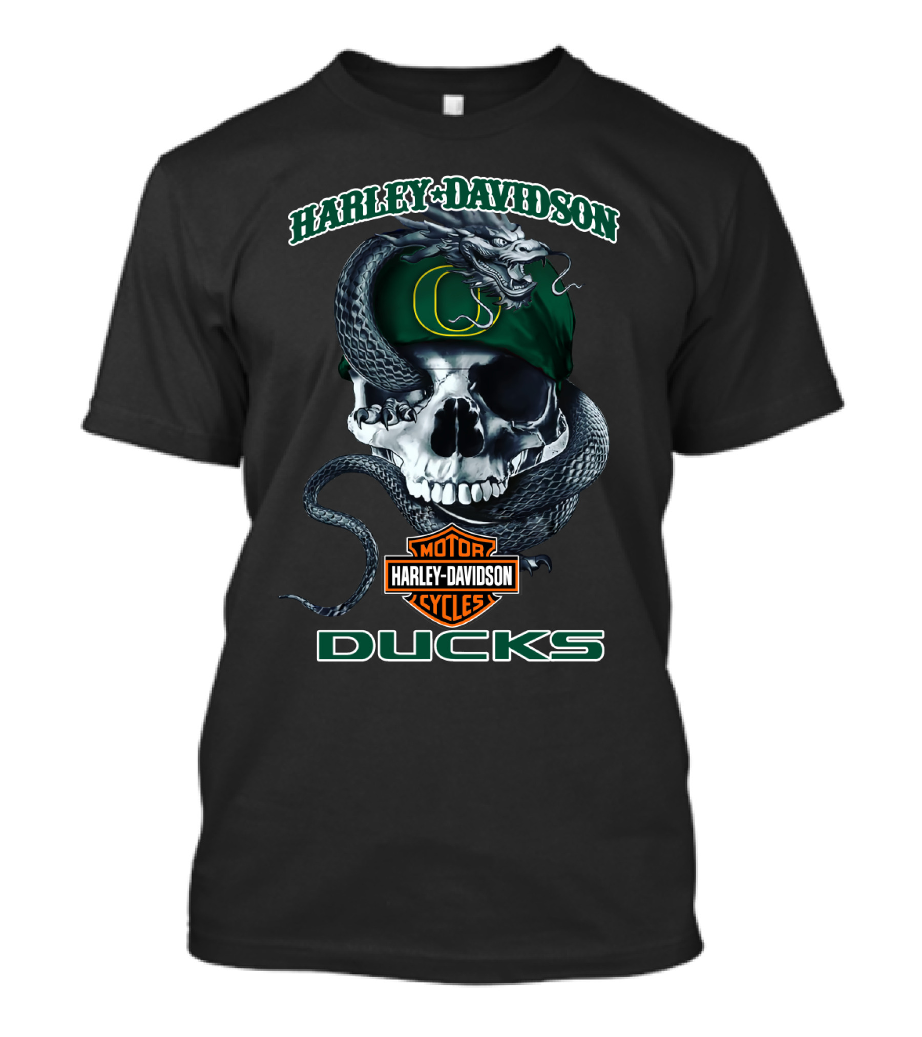 Harley Davidson Motor Cycles Ducks Skull Snake Oregon T-Shirt
