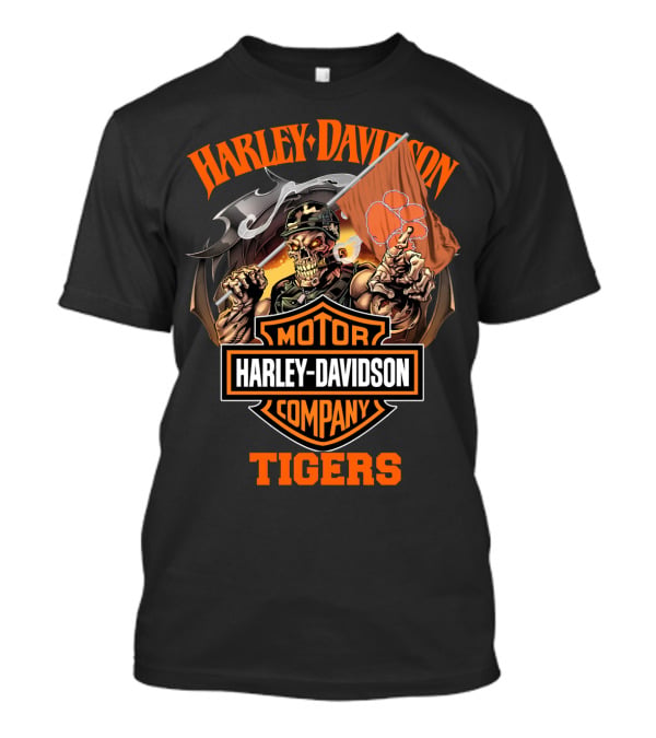 Harley Davidson Motor Company Clemson Tigers Flag Skeleton Rider T-Shirt