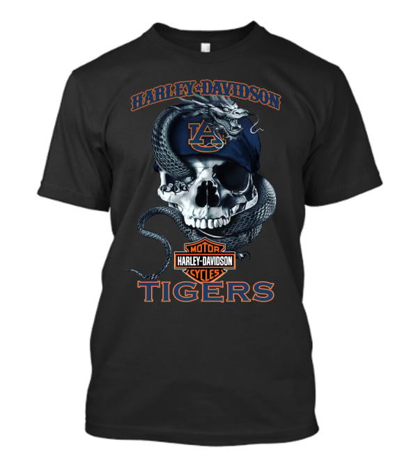 Harley Davidson Motor Cycles Auburn Tigers Skull Serpent T-Shirt