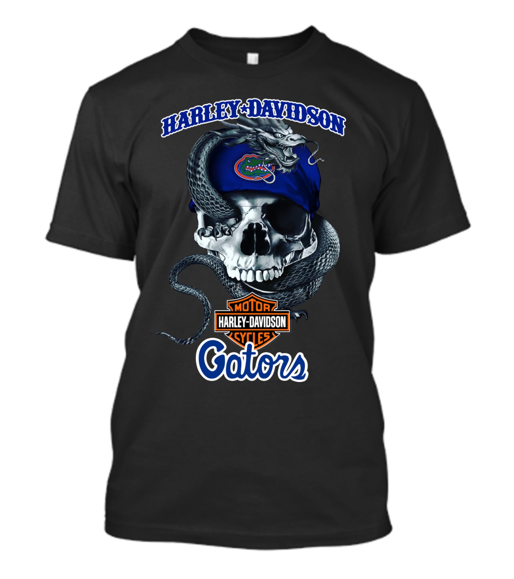 Harley Davidson Gators Skull Snake Motorcycle Cycles T-Shirt