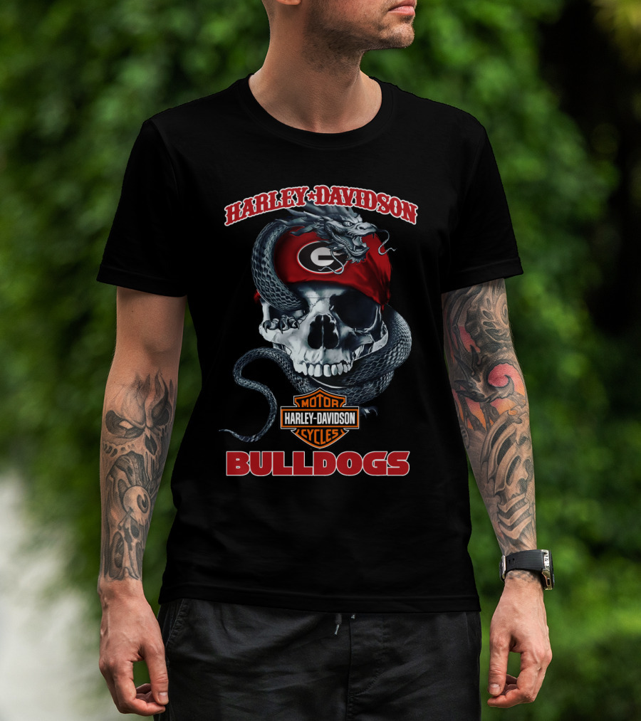 Harley Davidson Georgia Bulldogs Skull And Snake T-Shirt