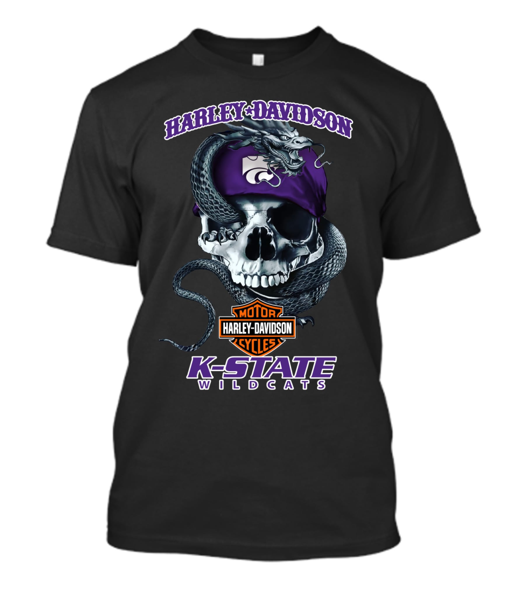 Harley Davidson K-State Wildcats Skull Snake Logo Mashup T-Shirt