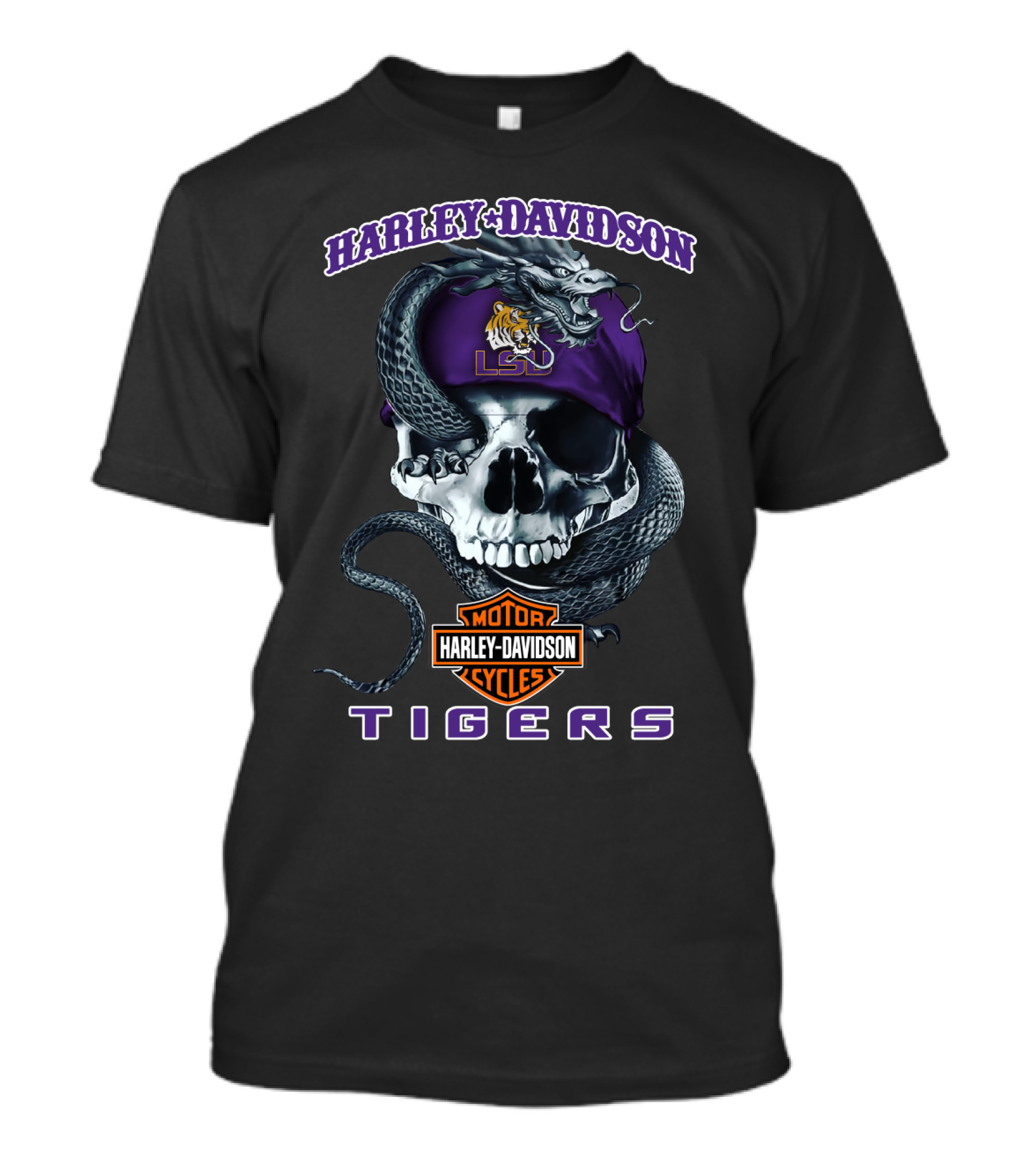 Harley Davidson Lsu Tigers Skull Snake T-Shirt