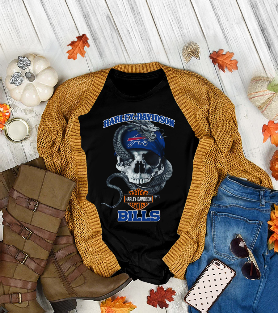 Harley Davidson Buffalo Bills Skull With Snake T-Shirt