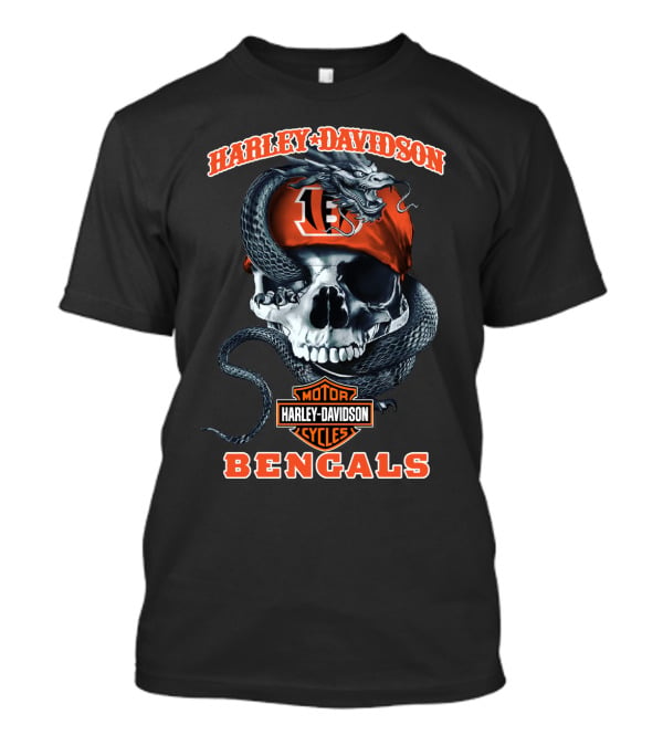 Harley Davidson Motor Cycles Bengals 13 Skull And Snake T-Shirt