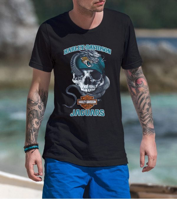 Harley Davidson Jaguars Motor Cycles Skull And Snake T-Shirt