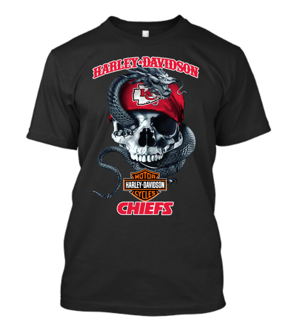 Harley Davidson Kansas City Chiefs Motorcycles Skull Snake T-Shirt