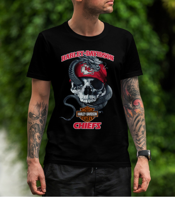 Harley Davidson Kansas City Chiefs Motorcycles Skull Snake T-Shirt