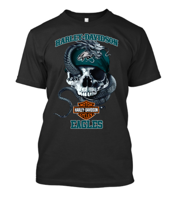 Harley Davidson Motor Cycles Philadelphia Eagles Skull Snake T-Shirt