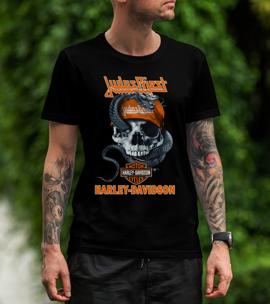 Judas Priest Harley Davidson Skull And Snake T-Shirt