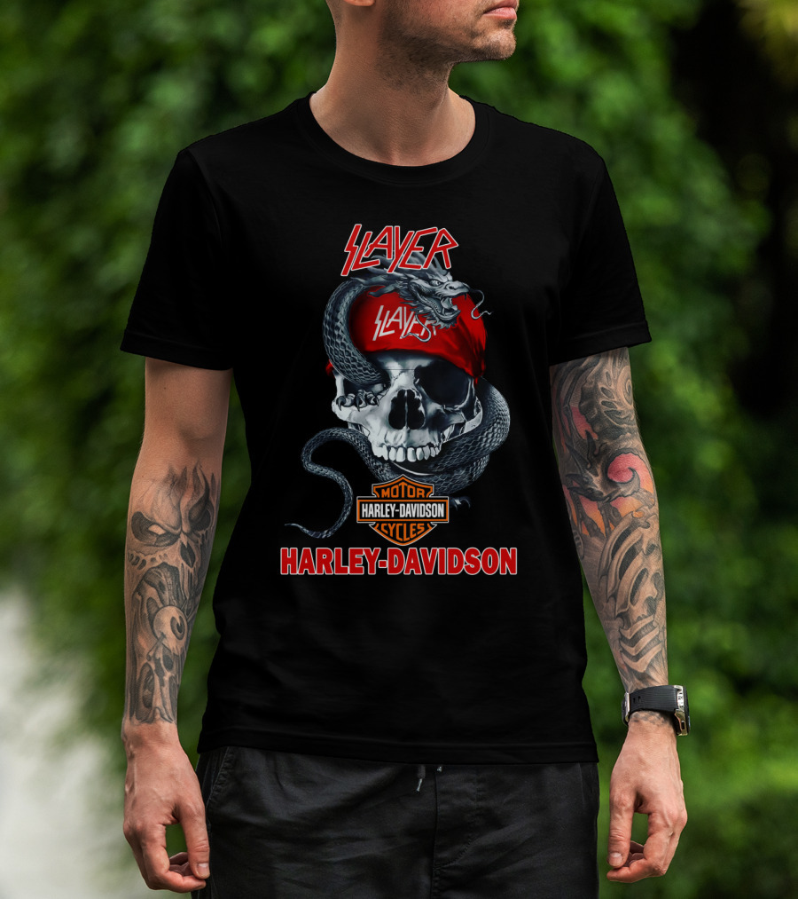 Slayer Harley Davidson Skull And Snake T-Shirt