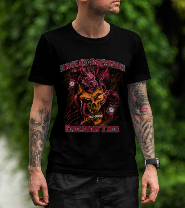 Harley Davidson Crimson Tide Alabama Cycles Skull And A T-Shirt