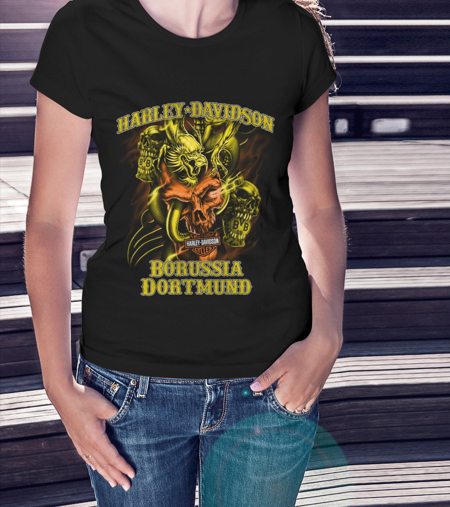 Harley Davidson Borussia Dortmund Cycles Bvb Skulls And Eagle T-Shirt