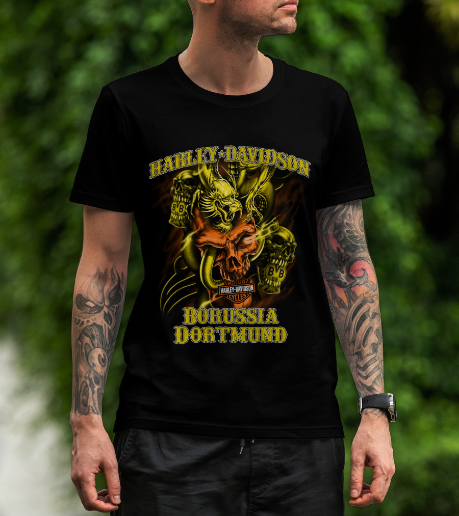Harley Davidson Borussia Dortmund Cycles Bvb Skulls And Eagle T-Shirt